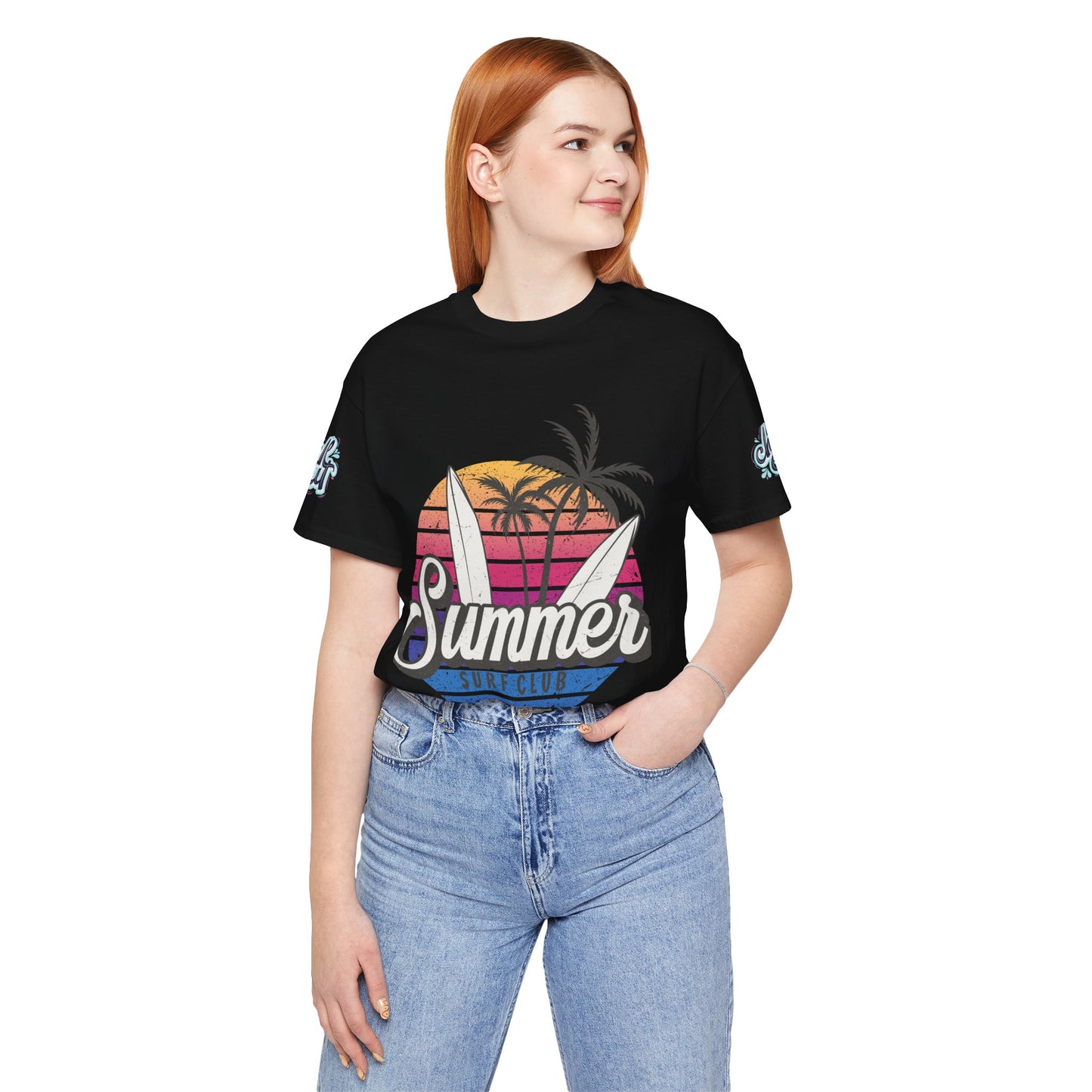 Summer Surf Tee – “Here Comes The Sun” Vintage Surfboard & Palm Graphic T-Shirt