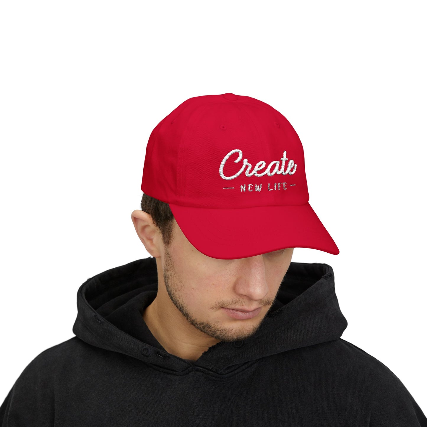 Create New Life — Embroidered White Baseball Cap for Regular Use