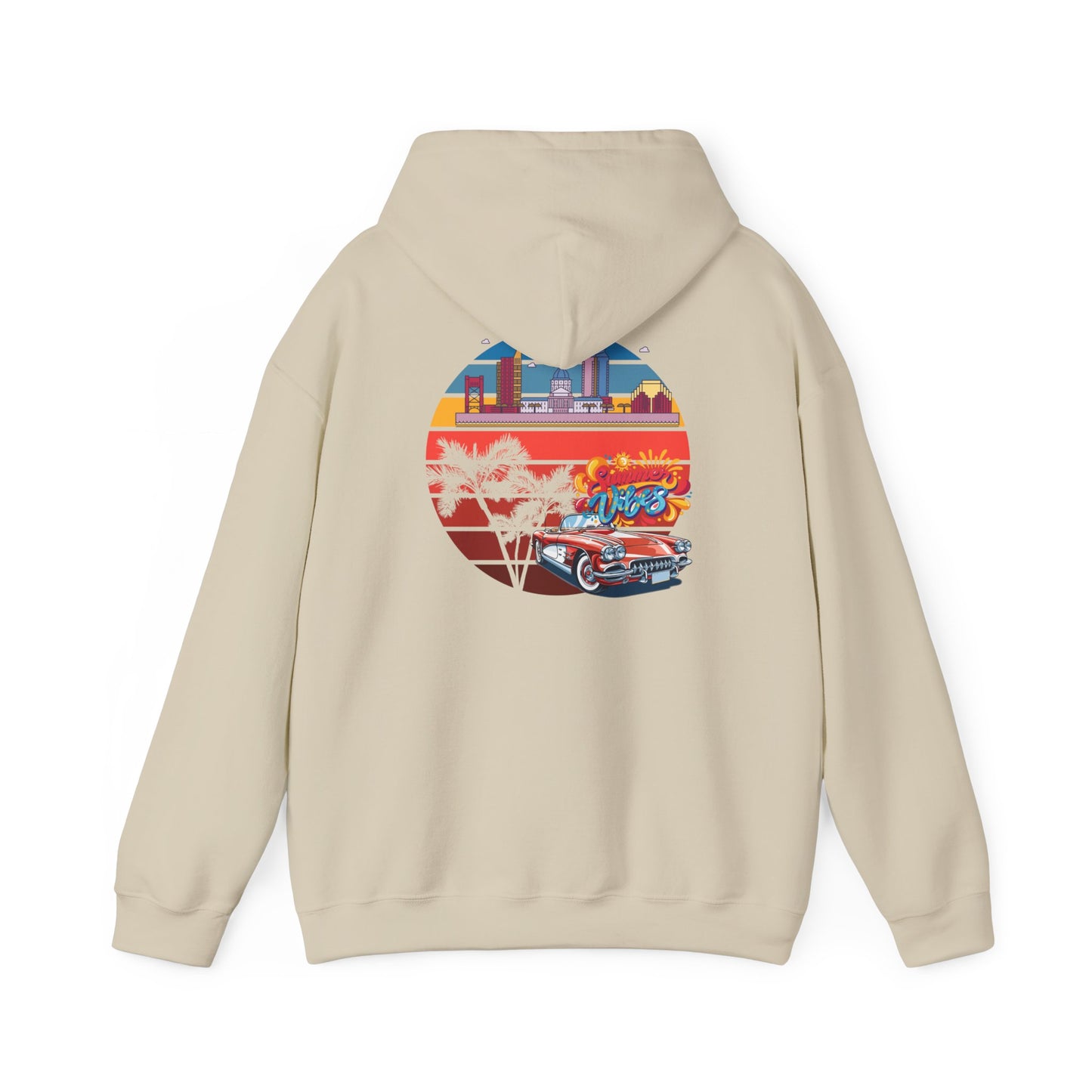 Los Angeles Retro Surf Hoodie — Vintage Sunset Car & Palm Tree Sweatshirt