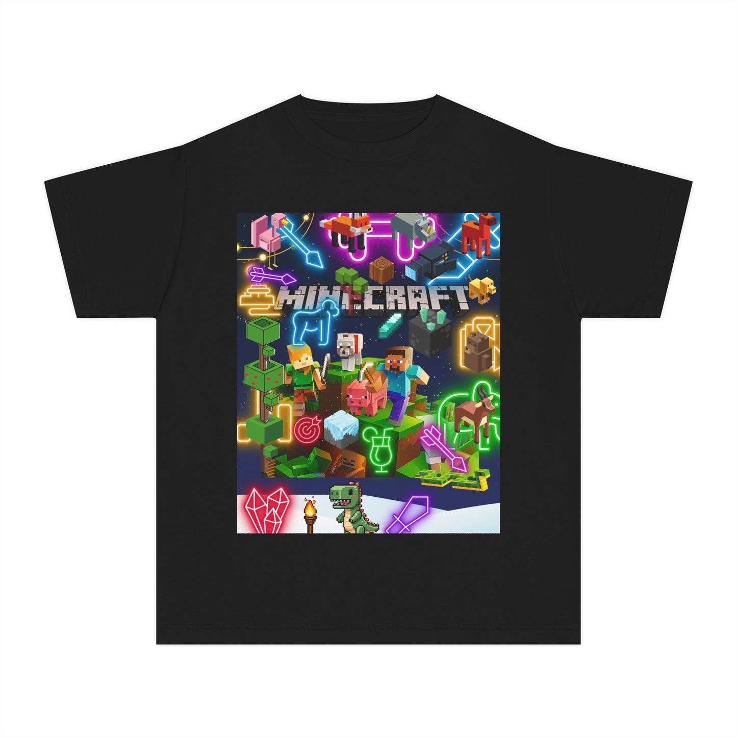 Minecraft & Roblox Neon Kids Tee — Youth Gaming Graphic Shirt