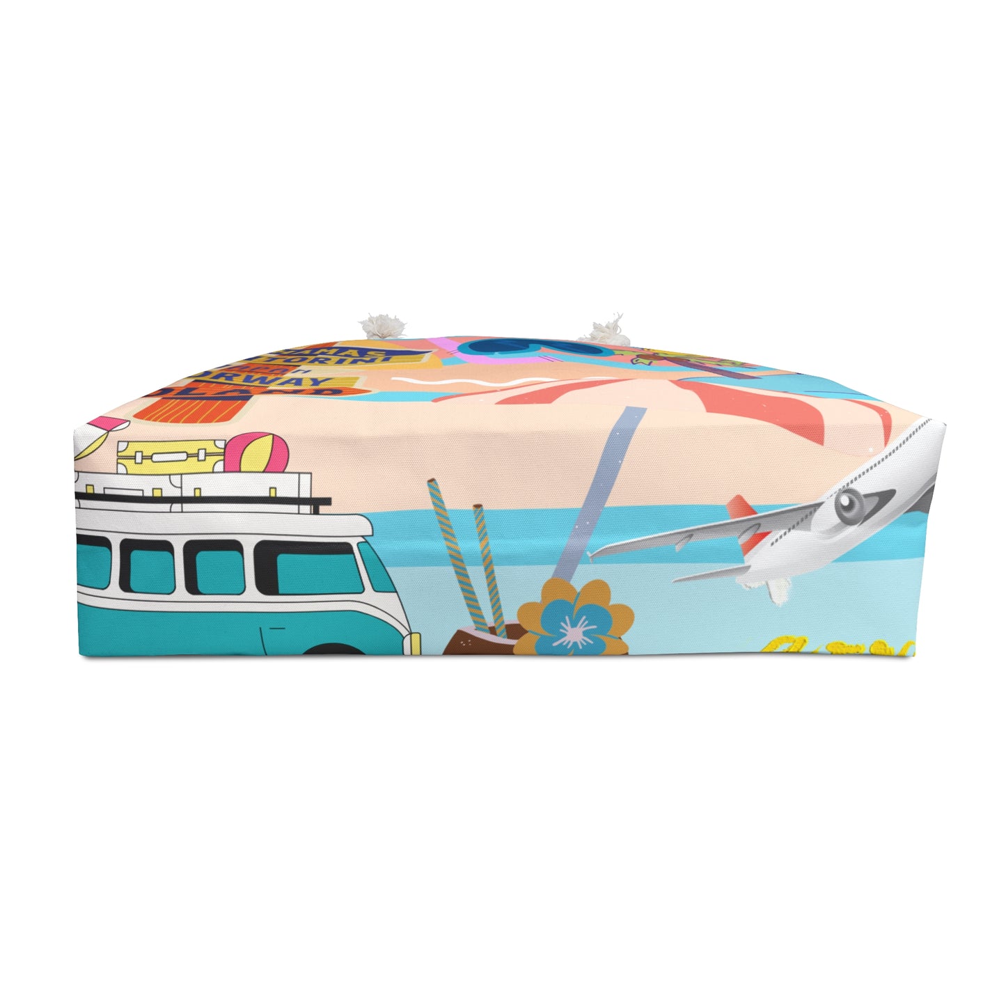 Beach Travel Weekender Summer Bag – Tropical Vacation Tote with Destination Sign & Flip Flop Design