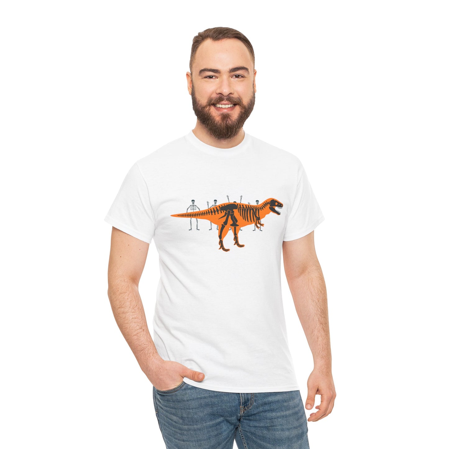 Dinosaur Graphic Tee — Retro Neon T-Rex & Skeleton Shirt