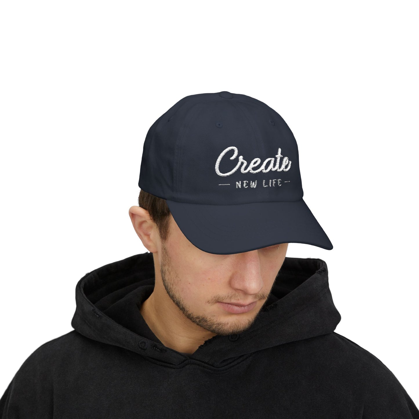 Create New Life — Embroidered White Baseball Cap for Regular Use