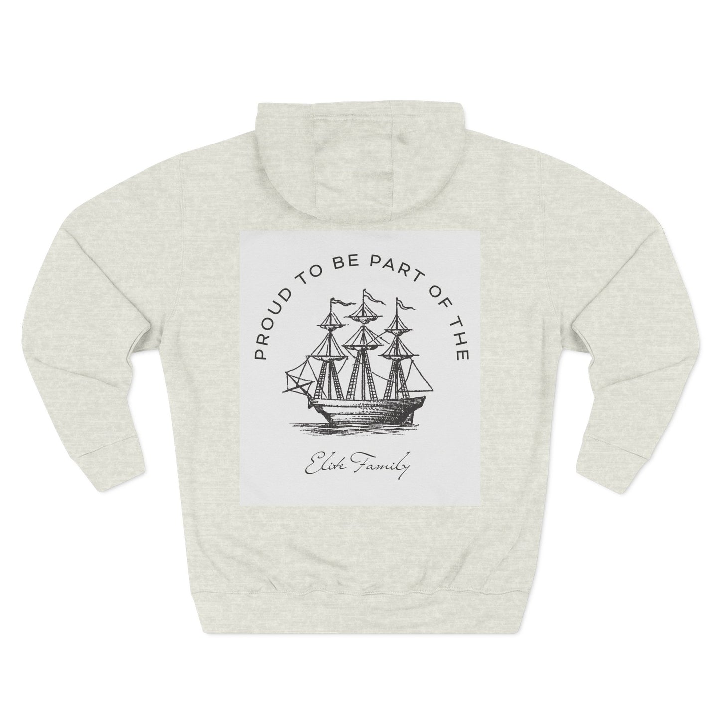 Three-Panel Fleece Hoodie — Vintage Ship Graphic & "Where Compassion Meets Action" Motivational Design