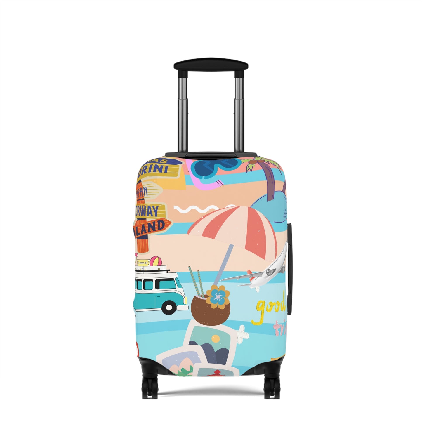 Luggage Cover - Retro Beach Travel Print (Van, Umbrella, Seaside Icons)