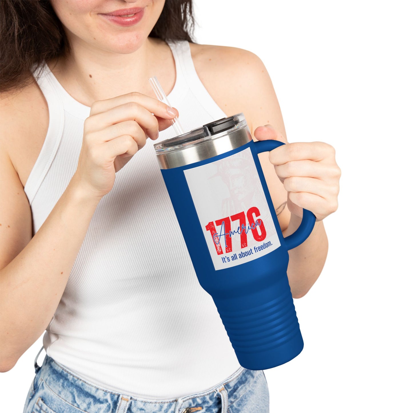 40oz Insulated Travel Mug — American Flag Patriotic Stainless Steel Tumbler