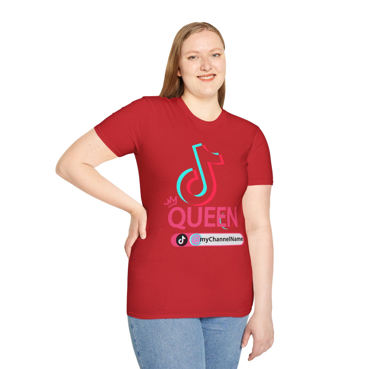 TikTok Queen Graphic T-Shirt — Personalized Channel Name, 'New Day New Start' Back Design