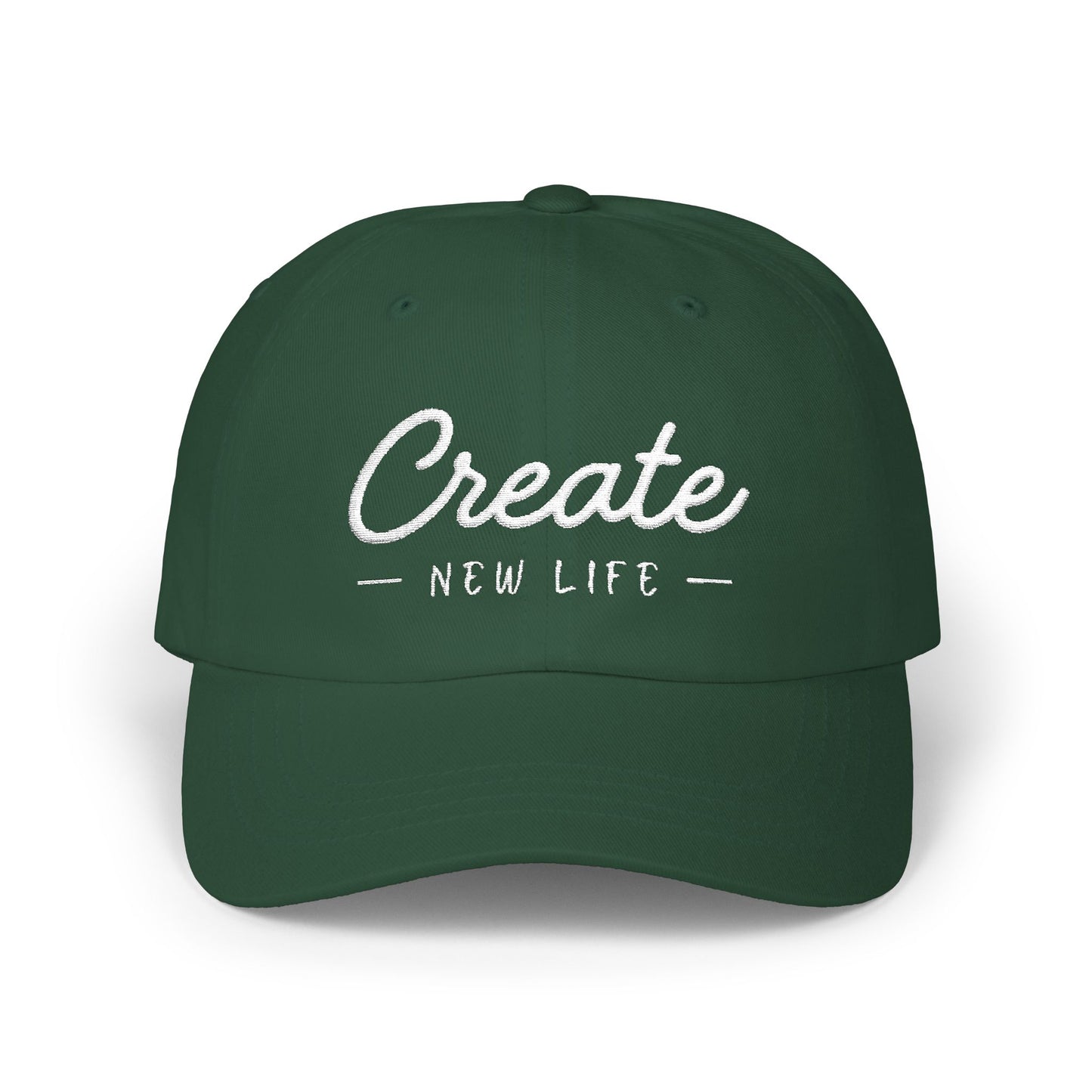 Create New Life — Embroidered White Baseball Cap for Regular Use
