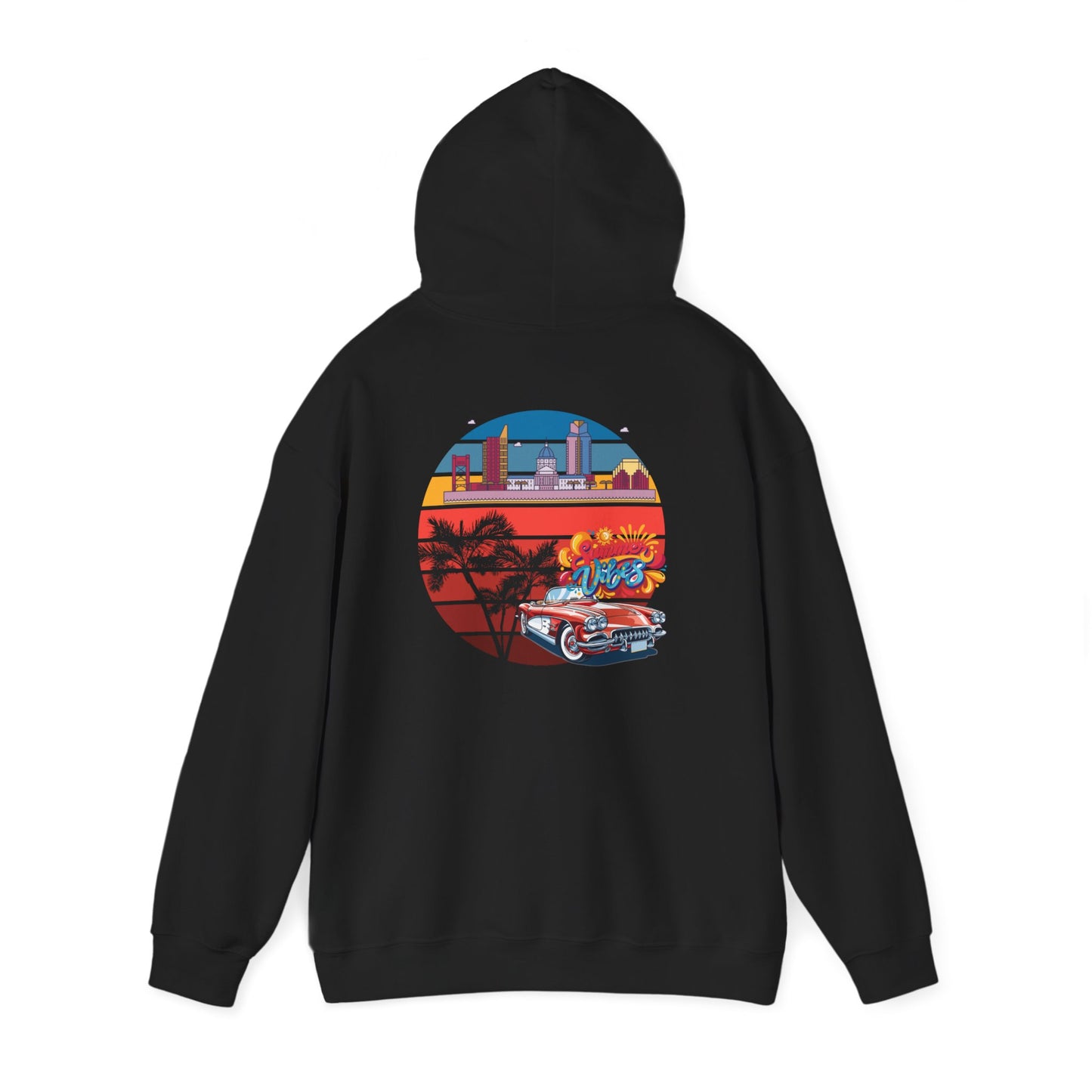 Los Angeles Retro Surf Hoodie — Vintage Sunset Car & Palm Tree Sweatshirt