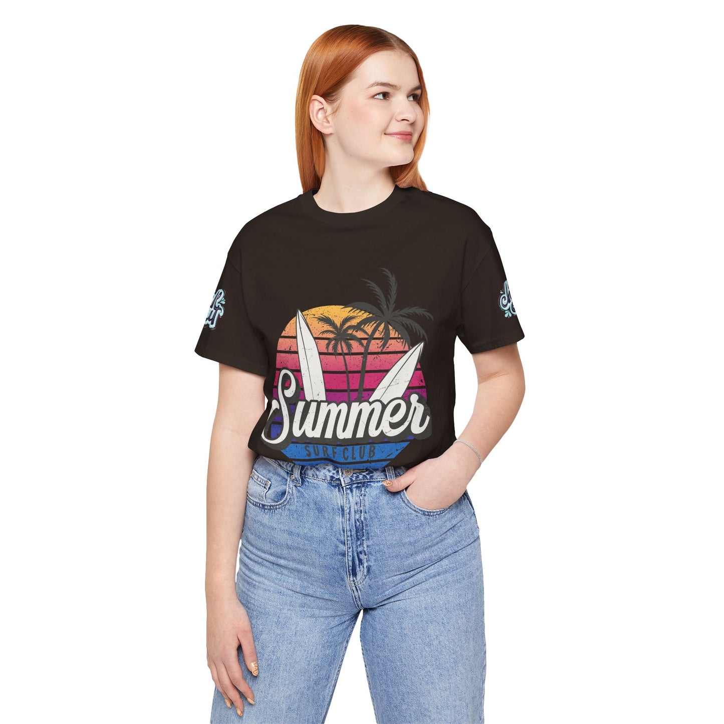 Summer Surf Tee – “Here Comes The Sun” Vintage Surfboard & Palm Graphic T-Shirt