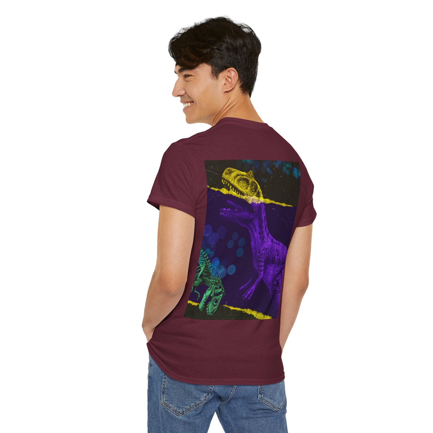 Dinosaur Graphic Tee — Retro Neon T-Rex & Skeleton Shirt