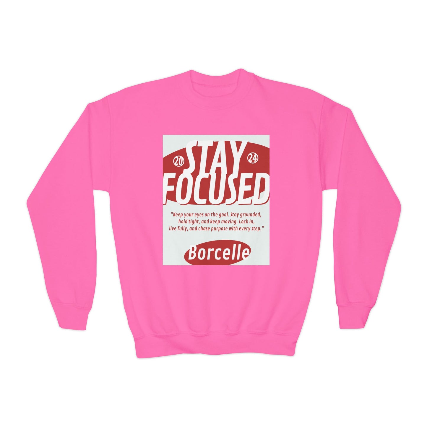 Youth Crewneck Sweatshirt — Stay Focused / Never Give Up Motivational Sweatshirt