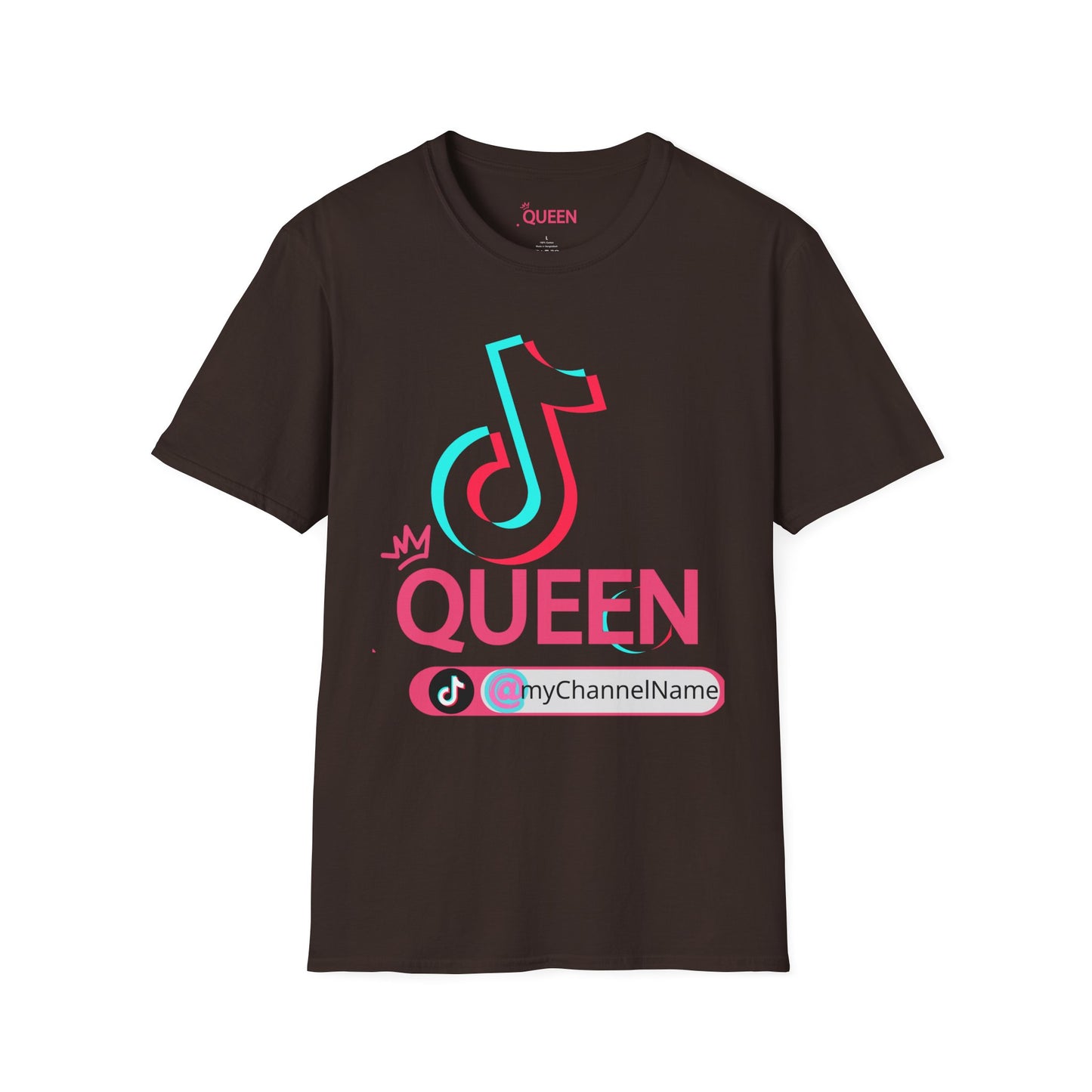 TikTok Queen Graphic T-Shirt — Personalized Channel Name, 'New Day New Start' Back Design