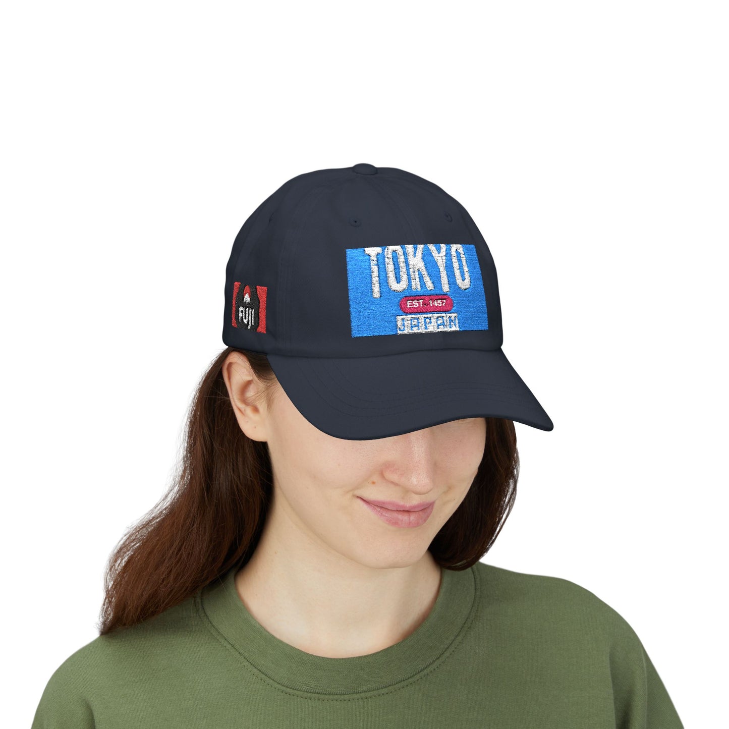 Tokyo Retro Patch Dad Cap – White Embroidered Travel Baseball Hat