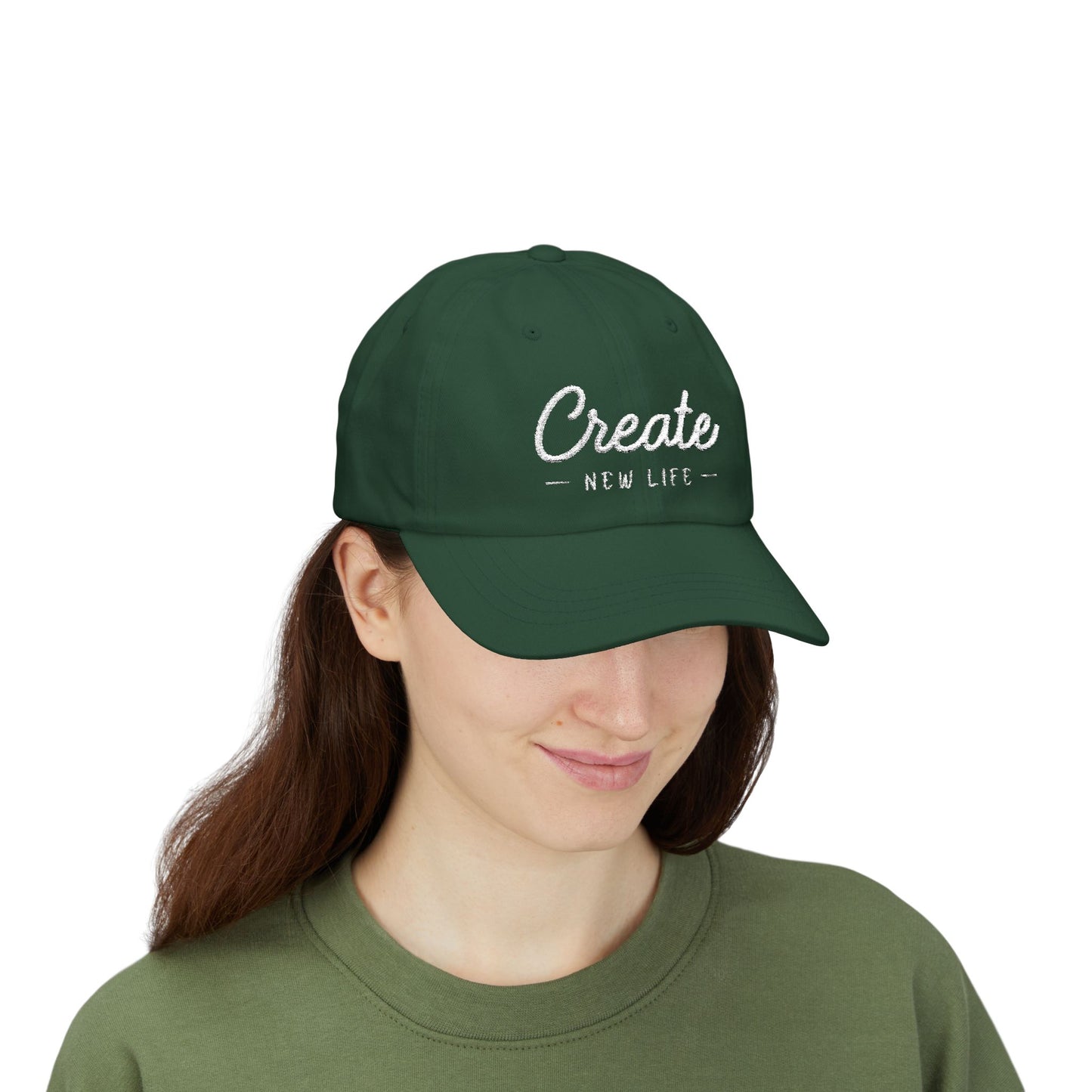 Create New Life — Embroidered White Baseball Cap for Regular Use