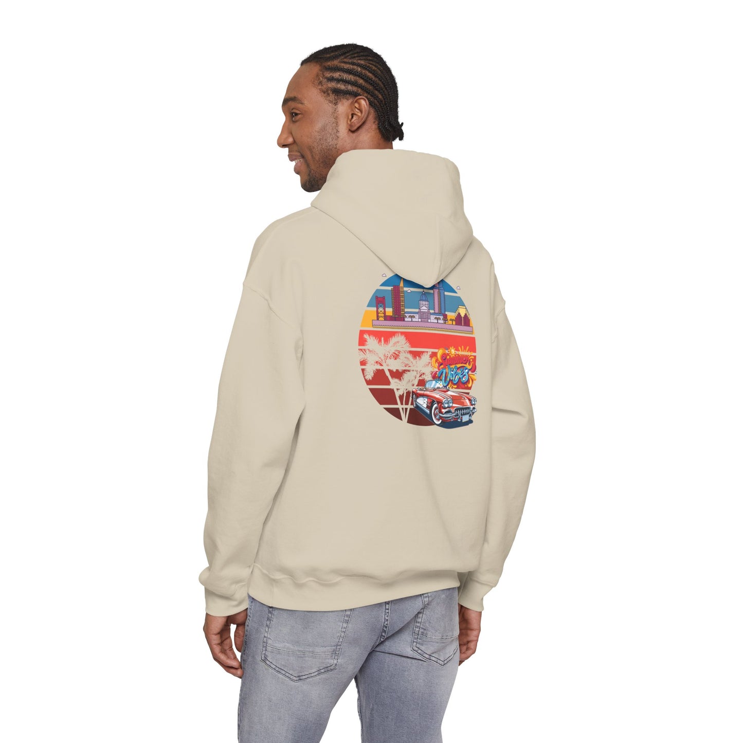 Los Angeles Retro Surf Hoodie — Vintage Sunset Car & Palm Tree Sweatshirt