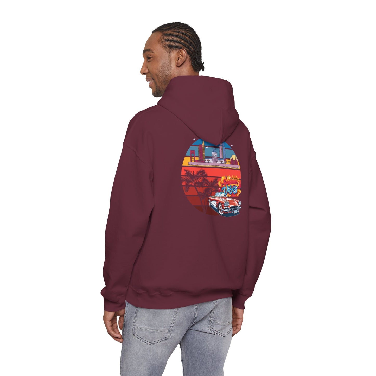 Los Angeles Retro Surf Hoodie — Vintage Sunset Car & Palm Tree Sweatshirt