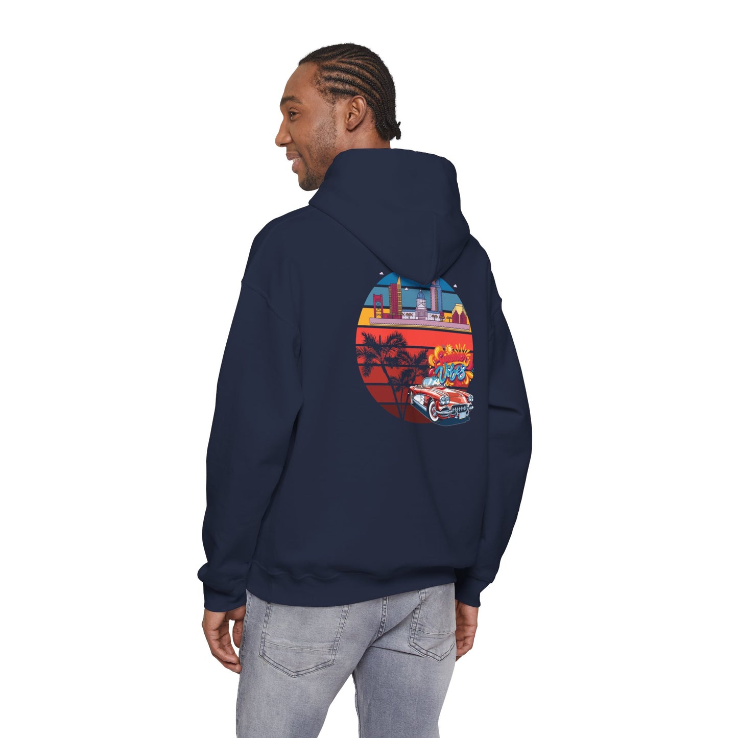 Los Angeles Retro Surf Hoodie — Vintage Sunset Car & Palm Tree Sweatshirt