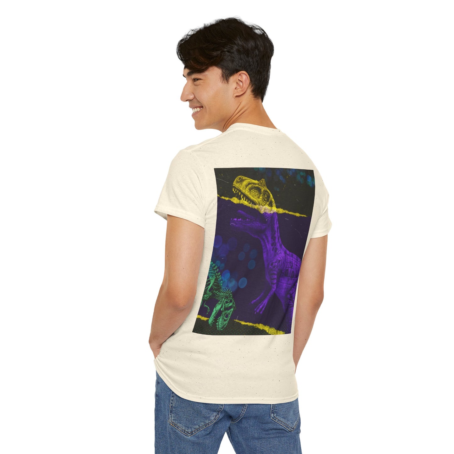 Dinosaur Graphic Tee — Retro Neon T-Rex & Skeleton Shirt