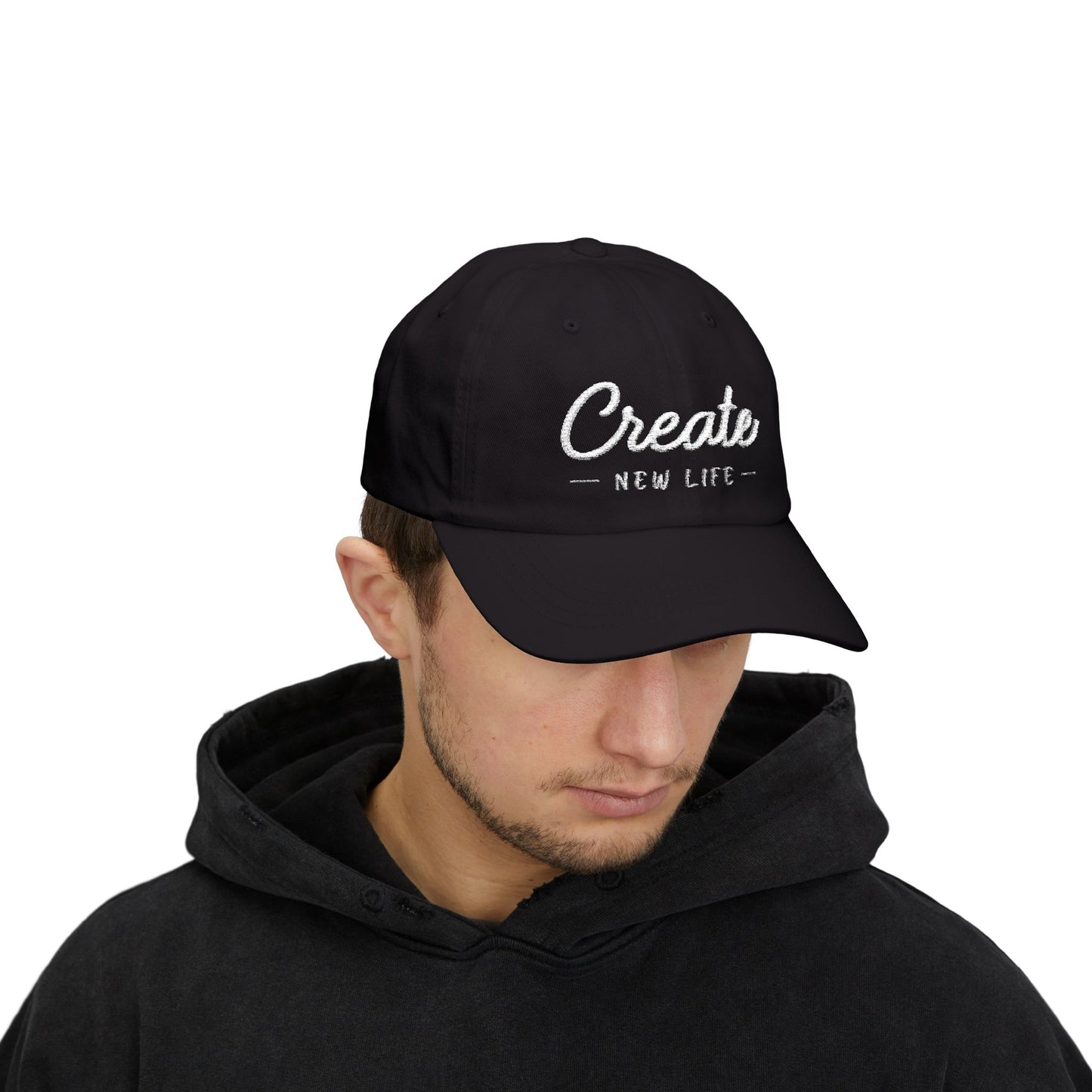 Create New Life — Embroidered White Baseball Cap for Regular Use
