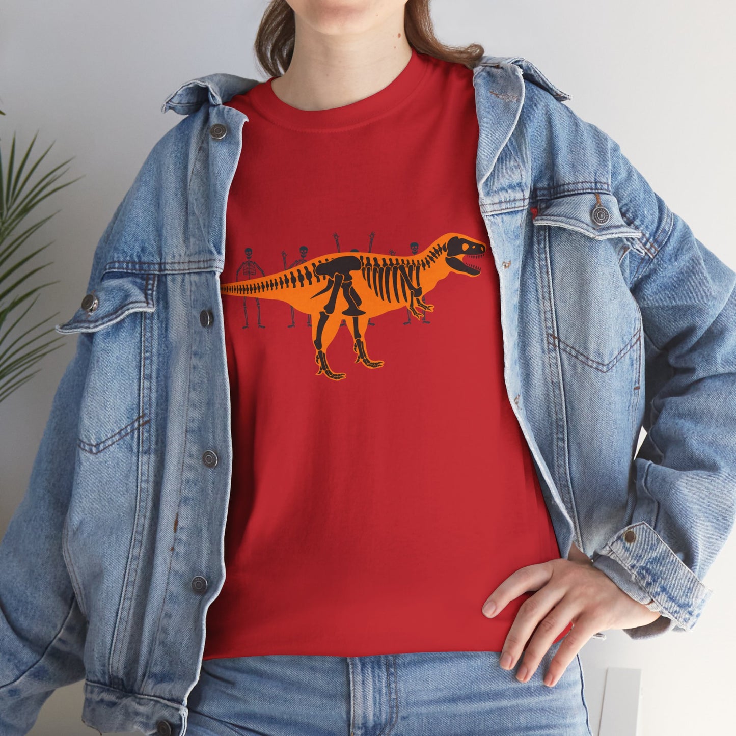 Dinosaur Graphic Tee — Retro Neon T-Rex & Skeleton Shirt