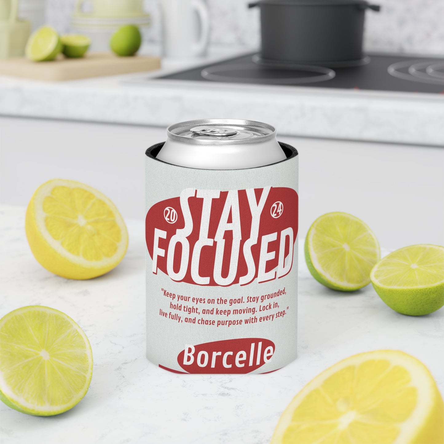 Can Cooler - Motivational 'Stay Focused' & 'Never Give Up' Drink Koozie