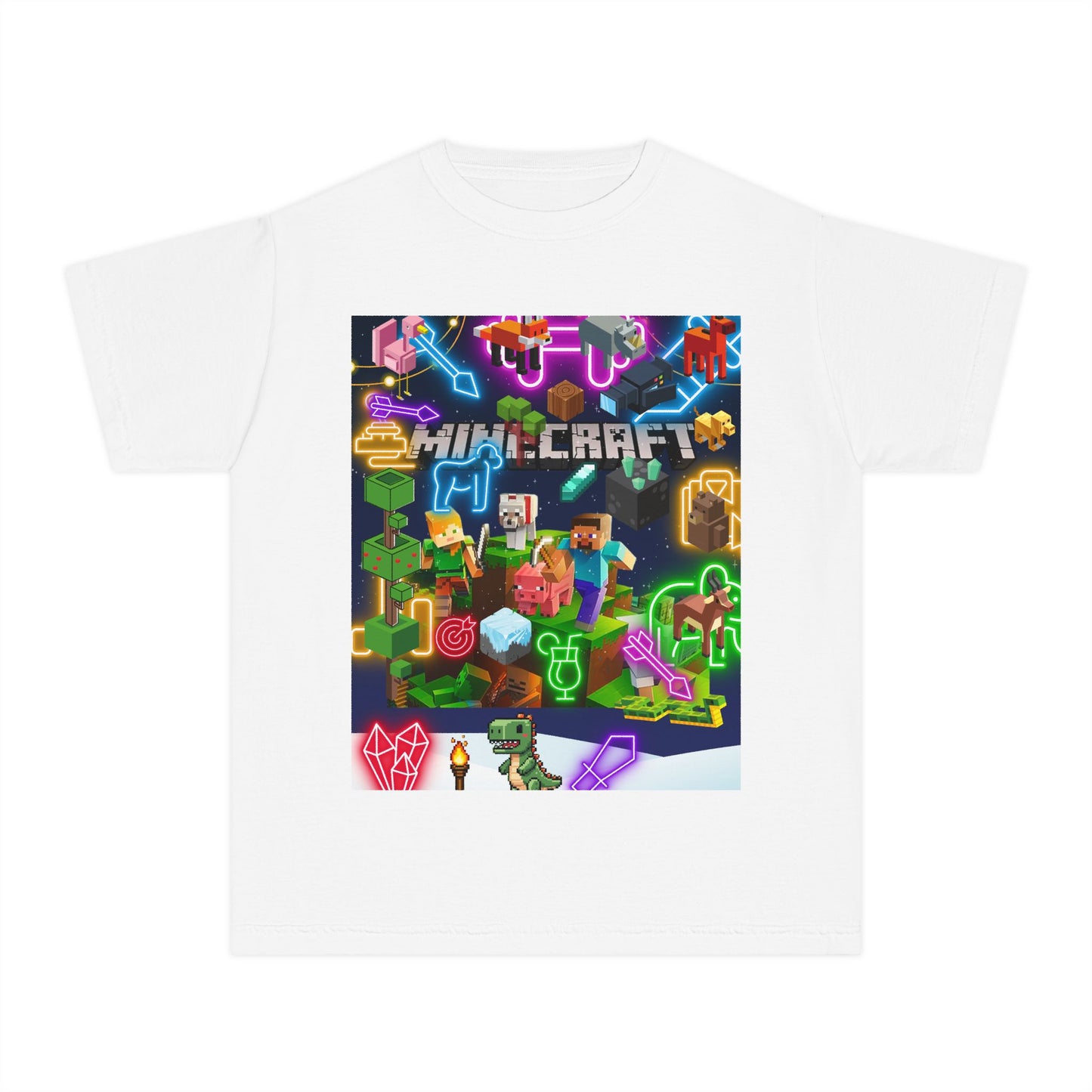 Minecraft & Roblox Neon Kids Tee — Youth Gaming Graphic Shirt