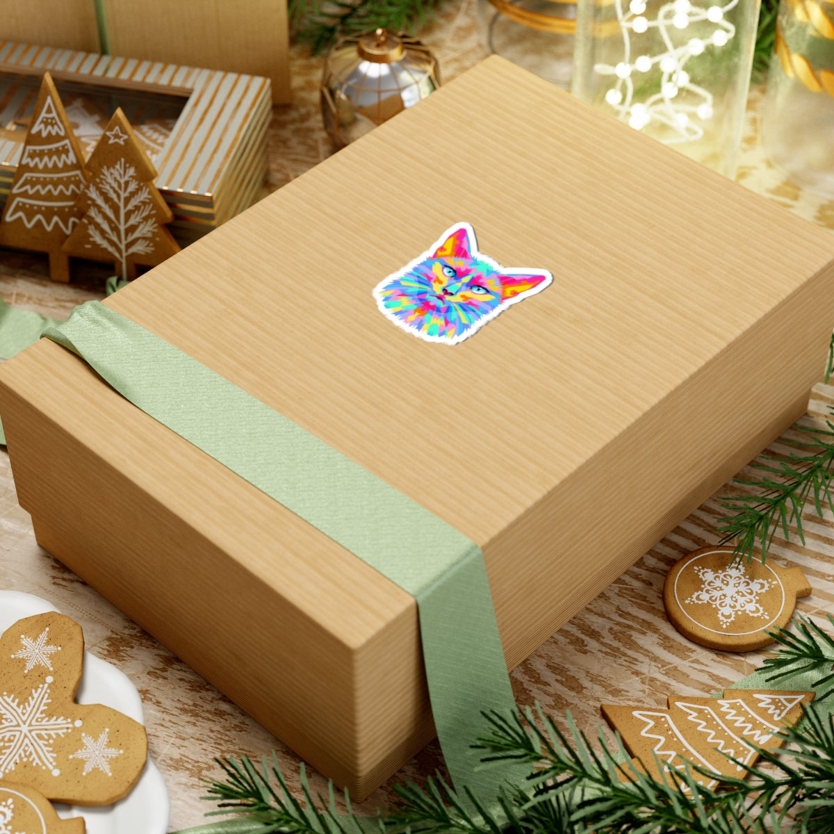 Colorful Pop Art Cat -Cut Sticker — Vibrant Feline Laptop Decal