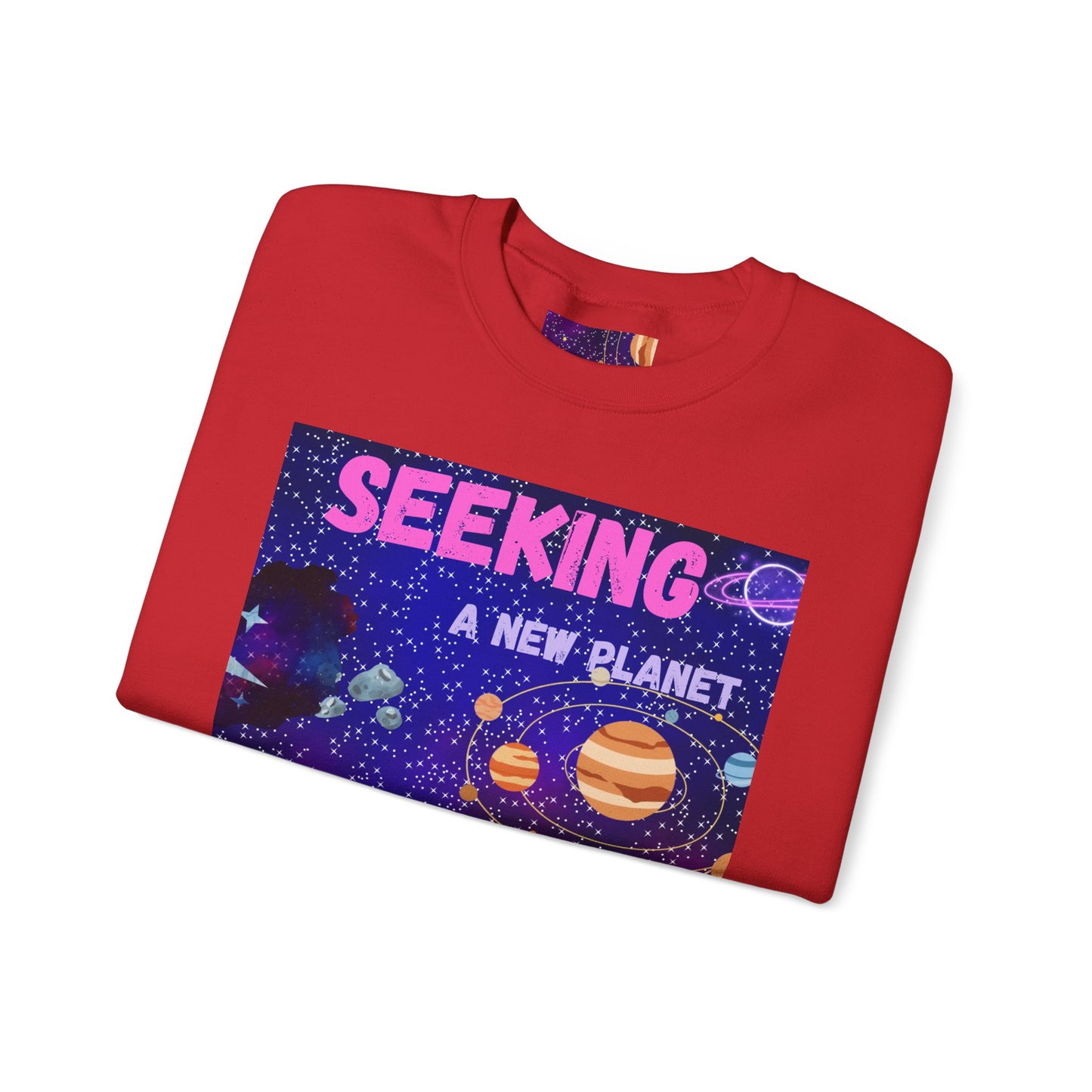 Space Crewneck Sweatshirt — “Seeking a New Planet for Life” Astronaut Graphic