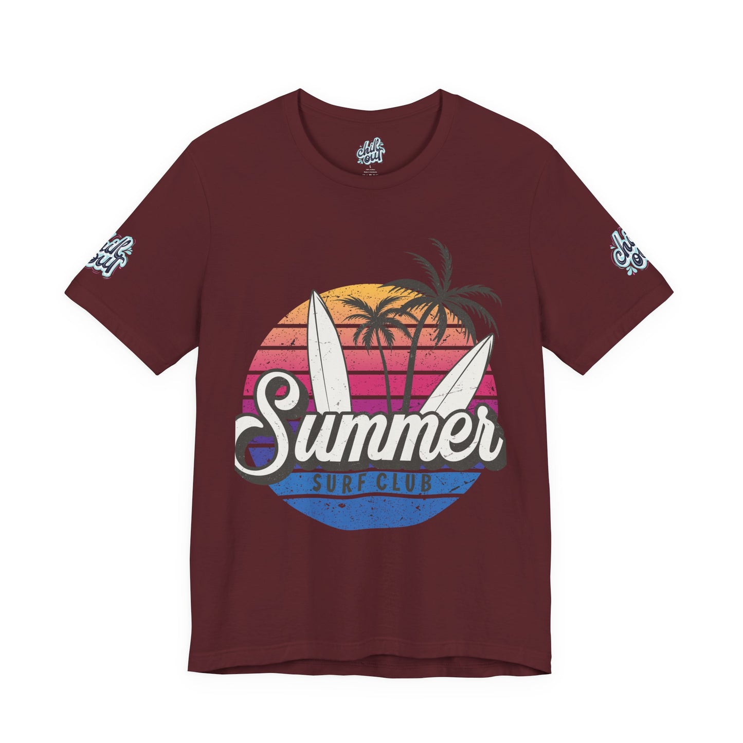 Summer Surf Tee – “Here Comes The Sun” Vintage Surfboard & Palm Graphic T-Shirt