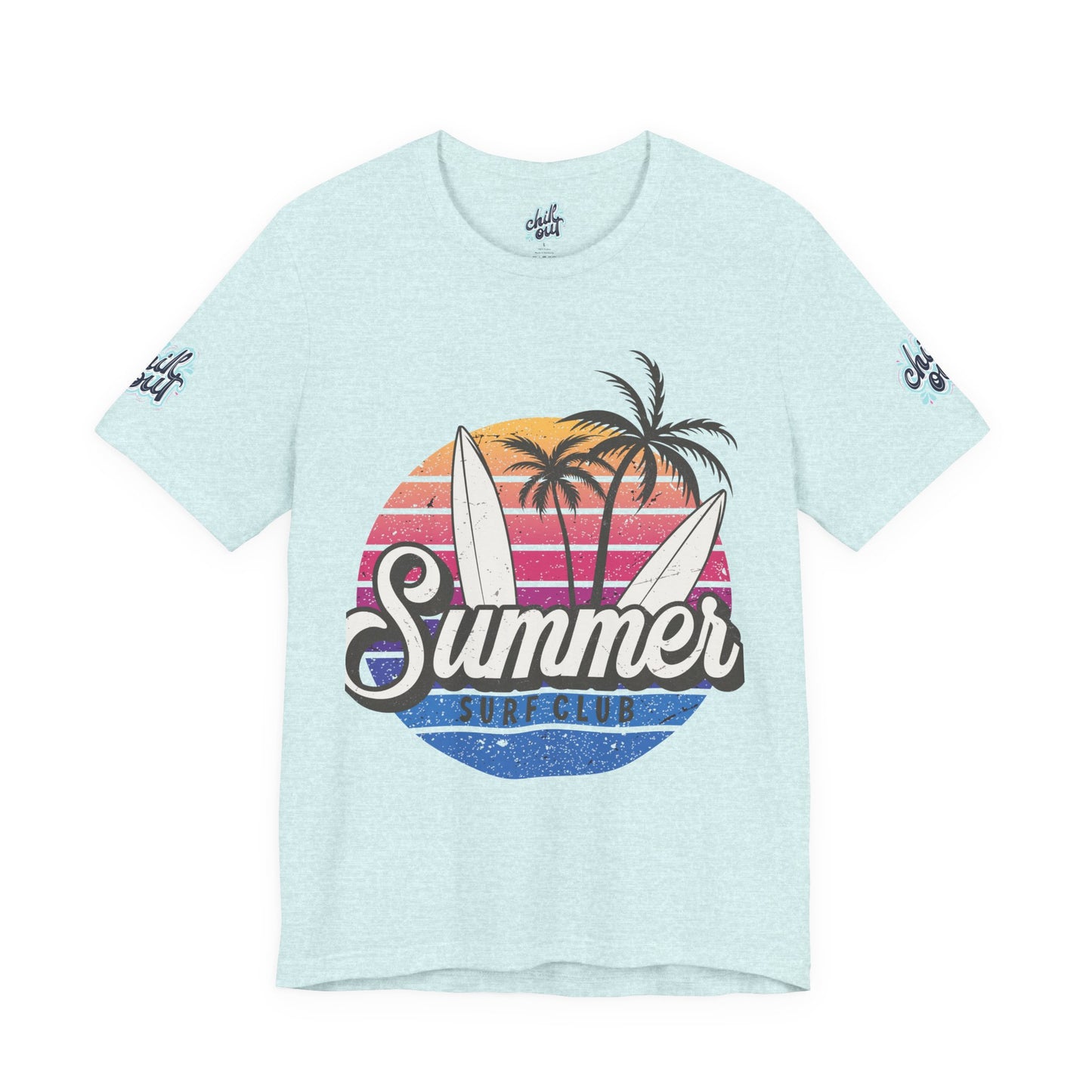 Summer Surf Tee – “Here Comes The Sun” Vintage Surfboard & Palm Graphic T-Shirt