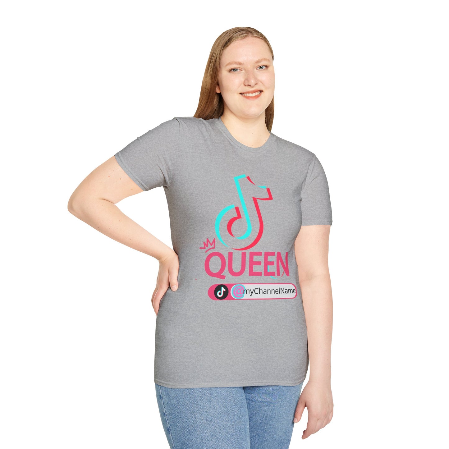 TikTok Queen Graphic T-Shirt — Personalized Channel Name, 'New Day New Start' Back Design
