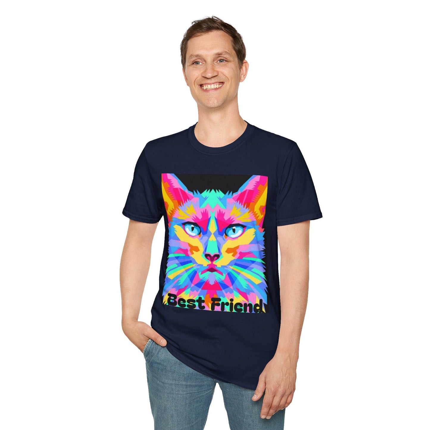 Colorful Pop Art Cat T-Shirt — "Best Friend" Graphic Tee