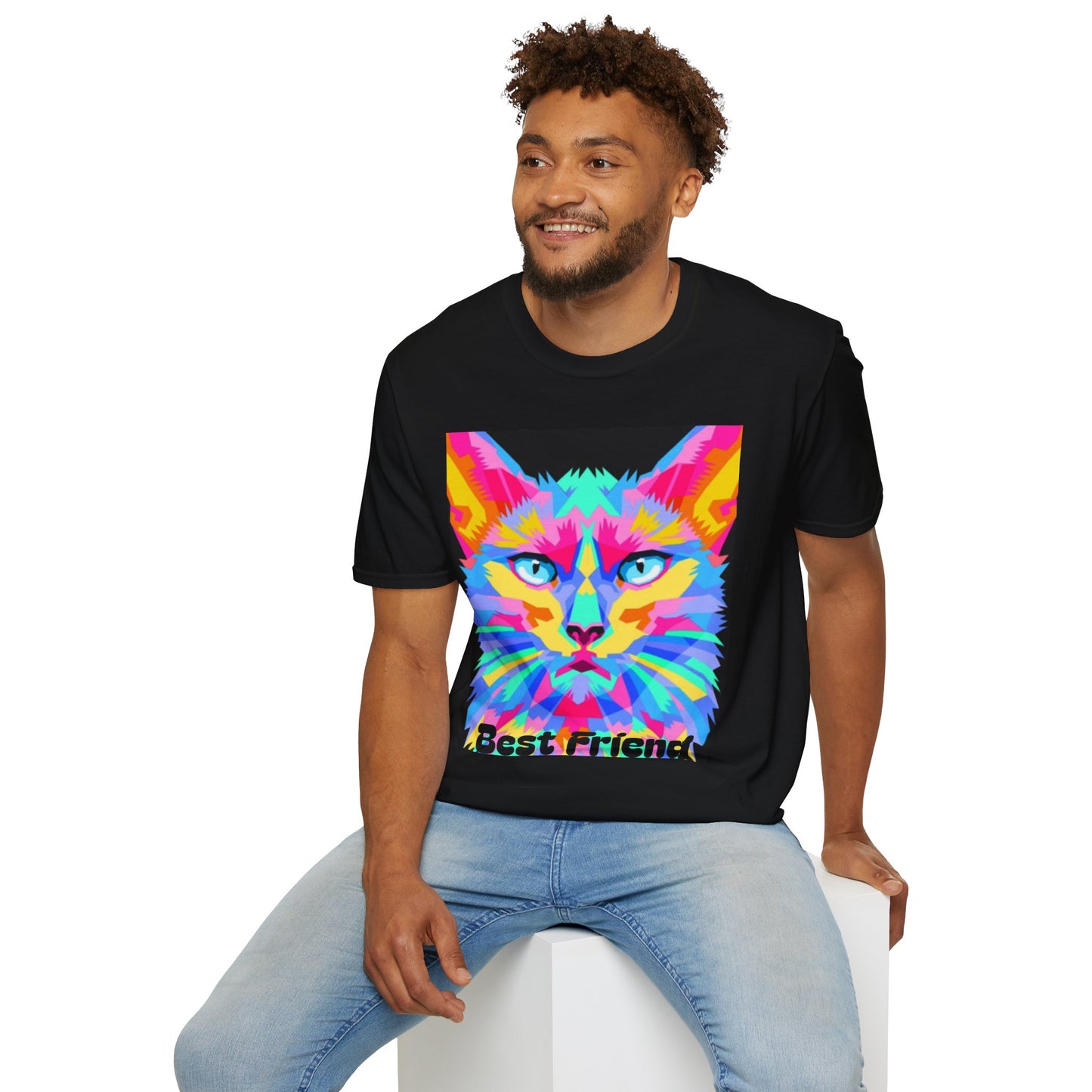 Colorful Pop Art Cat T-Shirt — "Best Friend" Graphic Tee