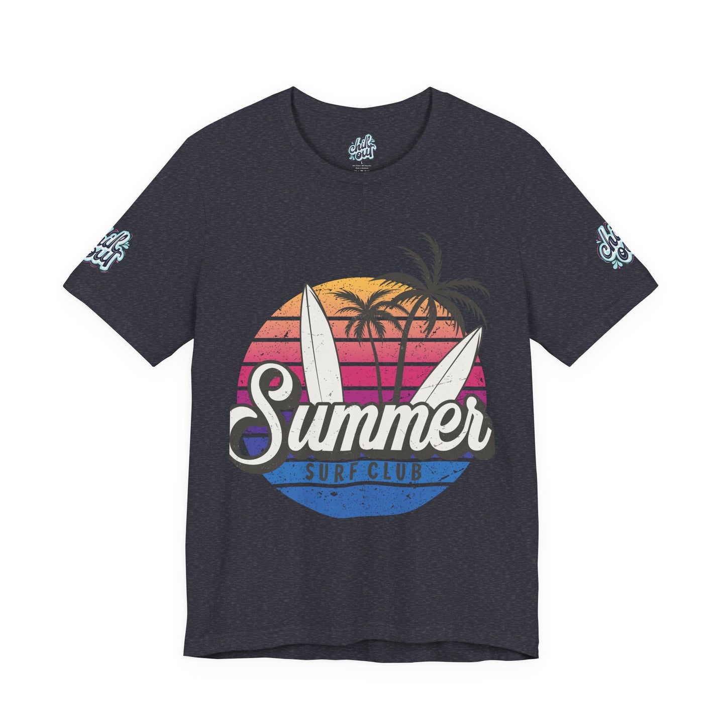 Summer Surf Tee – “Here Comes The Sun” Vintage Surfboard & Palm Graphic T-Shirt