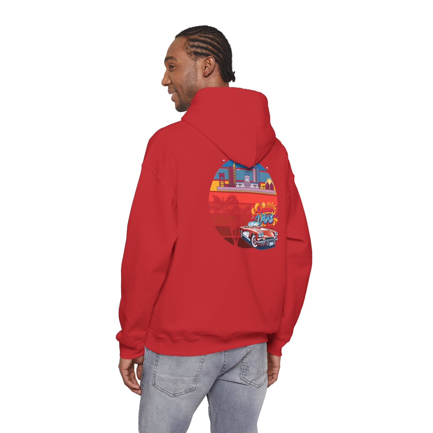 Los Angeles Retro Surf Hoodie — Vintage Sunset Car & Palm Tree Sweatshirt