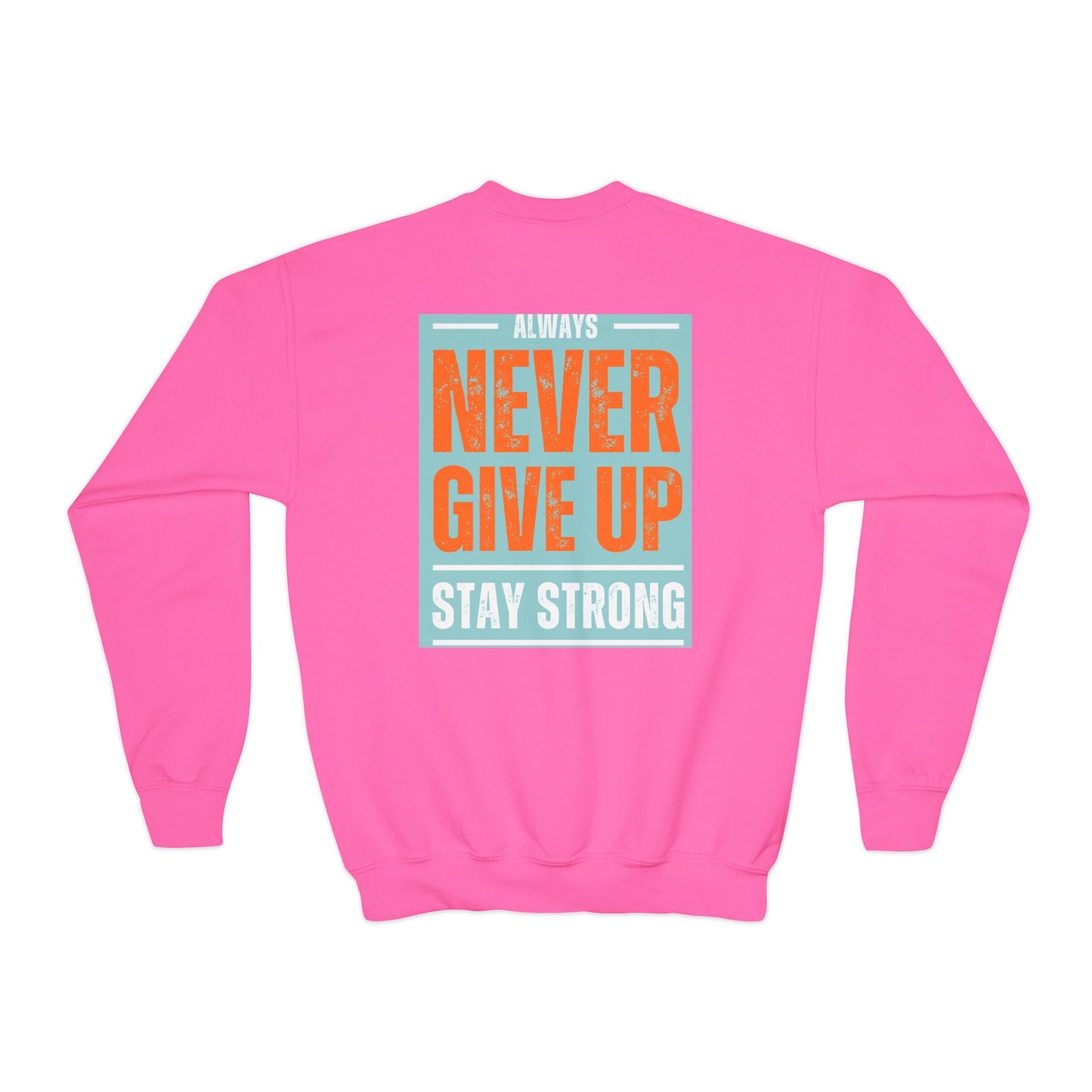 Youth Crewneck Sweatshirt — Stay Focused / Never Give Up Motivational Sweatshirt