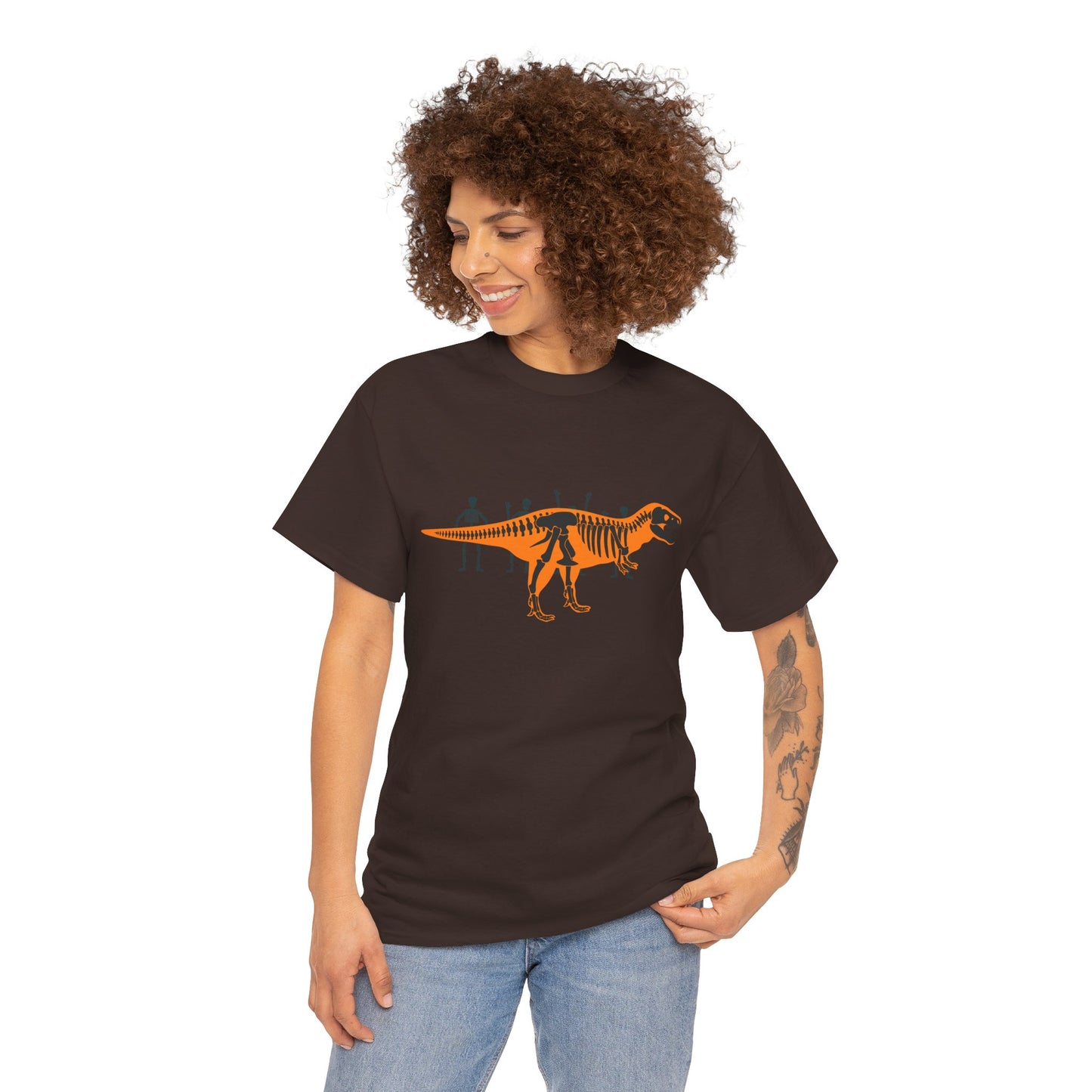 Dinosaur Graphic Tee — Retro Neon T-Rex & Skeleton Shirt