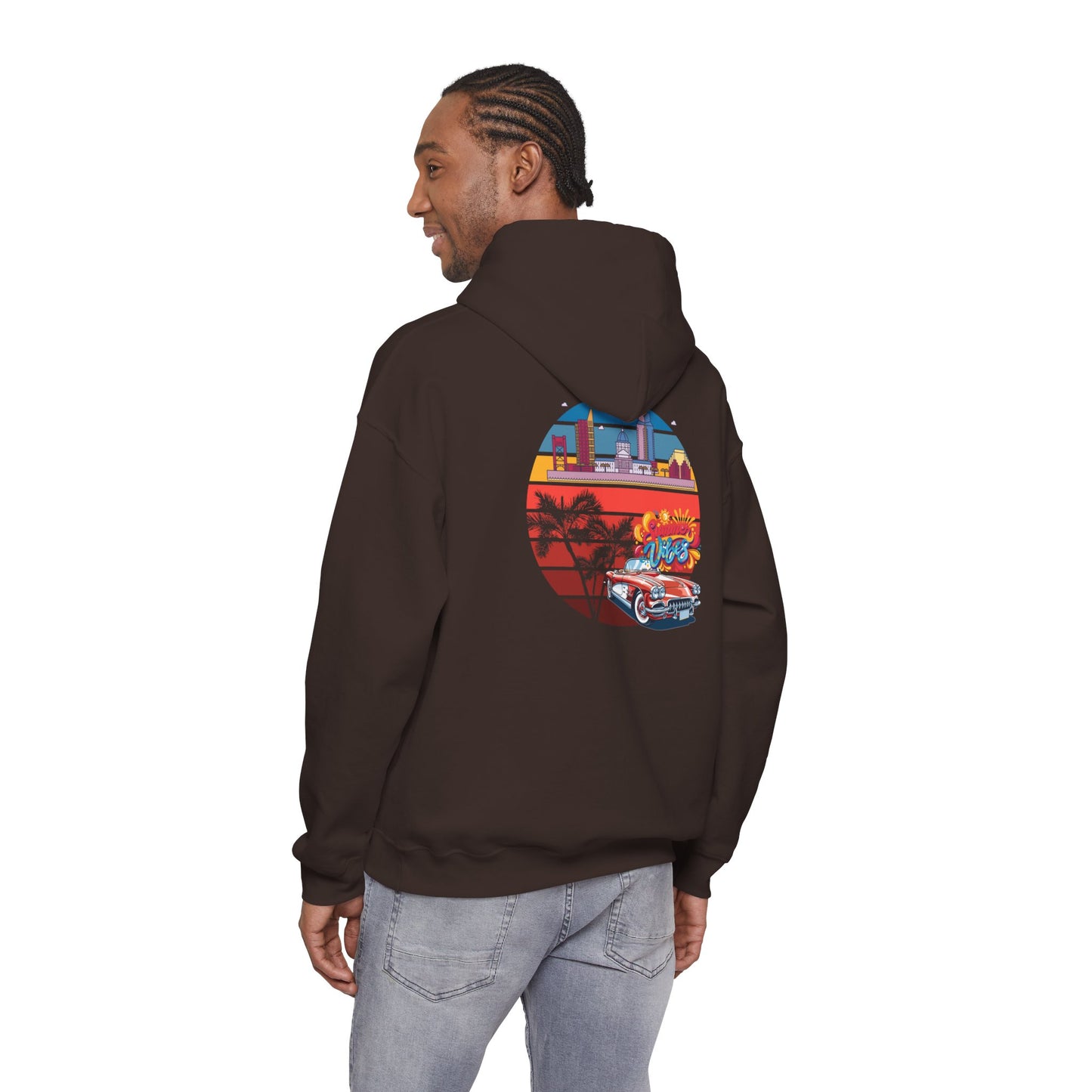 Los Angeles Retro Surf Hoodie — Vintage Sunset Car & Palm Tree Sweatshirt