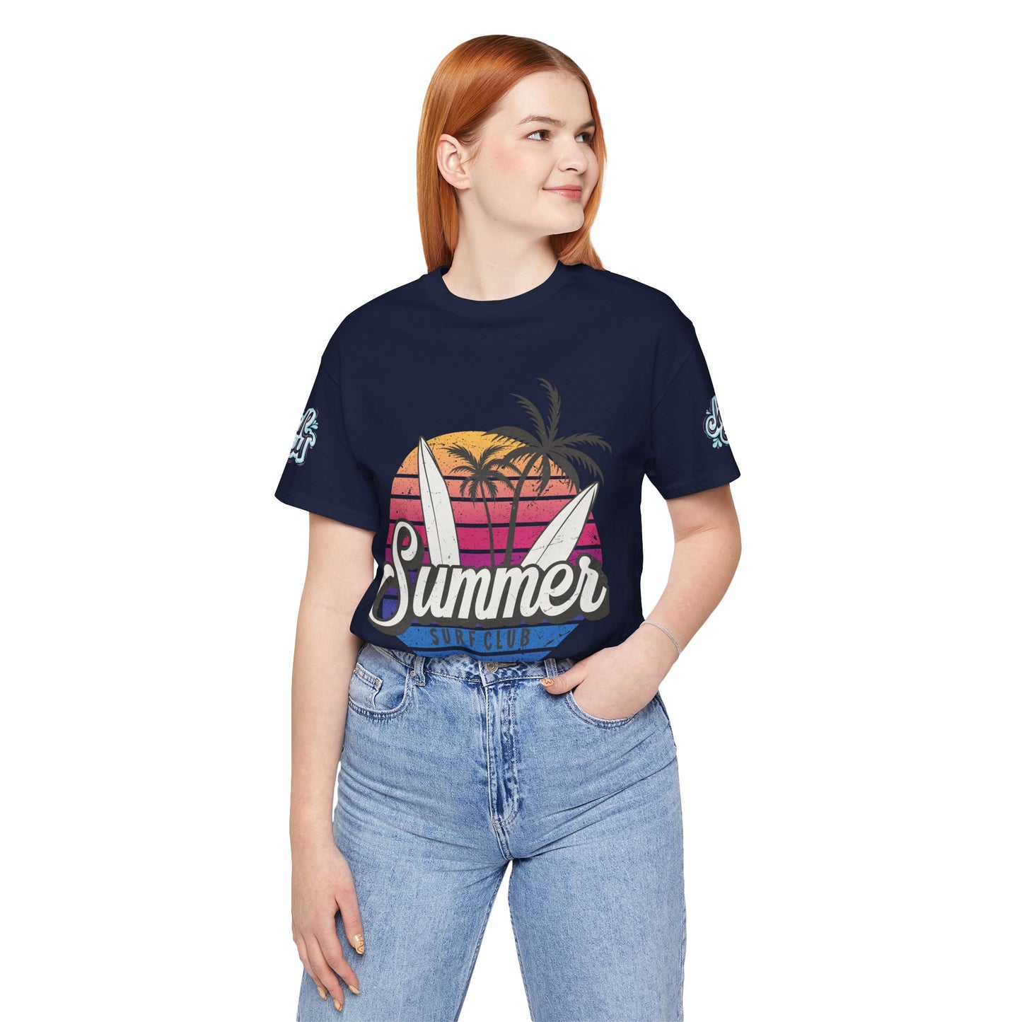 Summer Surf Tee – “Here Comes The Sun” Vintage Surfboard & Palm Graphic T-Shirt
