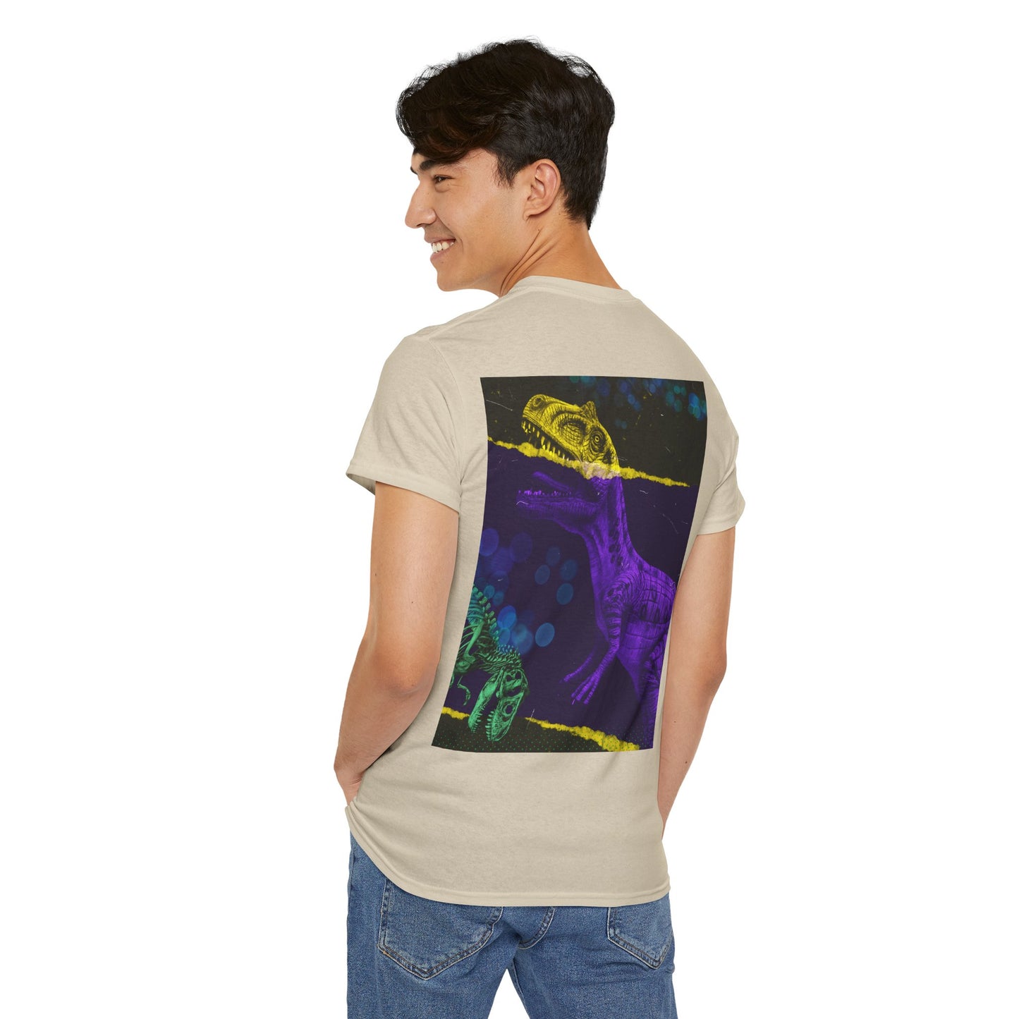 Dinosaur Graphic Tee — Retro Neon T-Rex & Skeleton Shirt