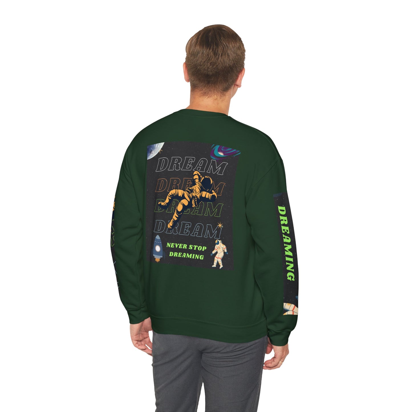 Space Crewneck Sweatshirt — “Seeking a New Planet for Life” Astronaut Graphic