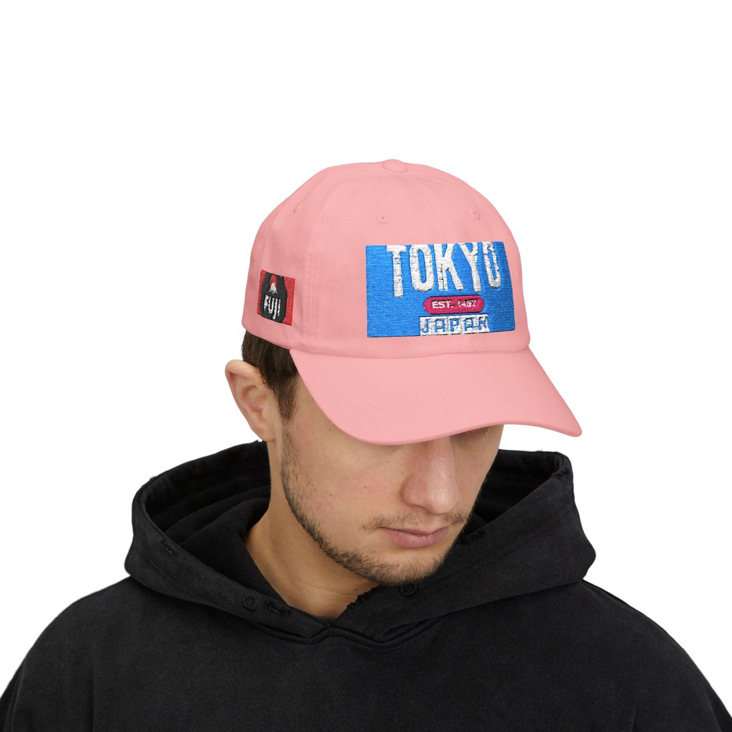 Tokyo Retro Patch Dad Cap – White Embroidered Travel Baseball Hat