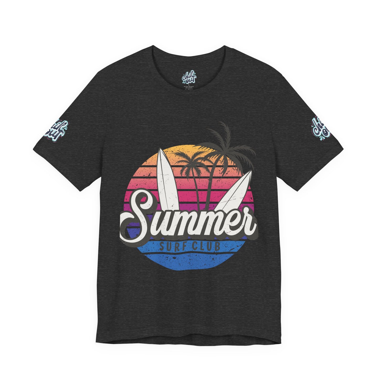 Summer Surf Tee – “Here Comes The Sun” Vintage Surfboard & Palm Graphic T-Shirt