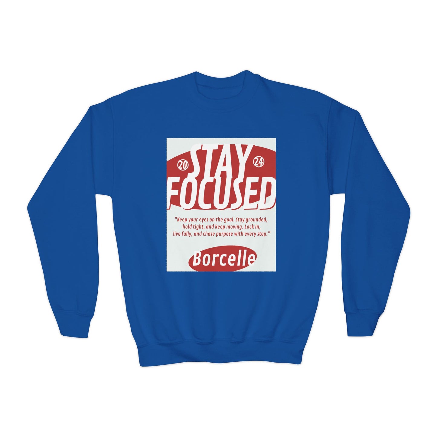 Youth Crewneck Sweatshirt — Stay Focused / Never Give Up Motivational Sweatshirt