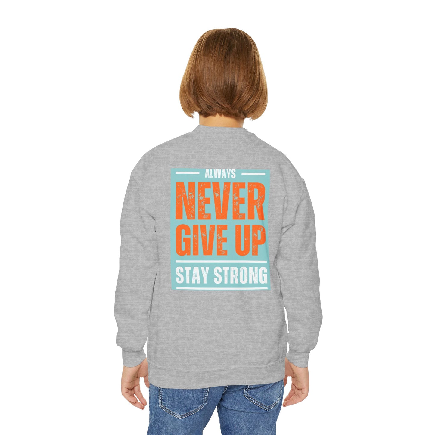 Youth Crewneck Sweatshirt — Stay Focused / Never Give Up Motivational Sweatshirt