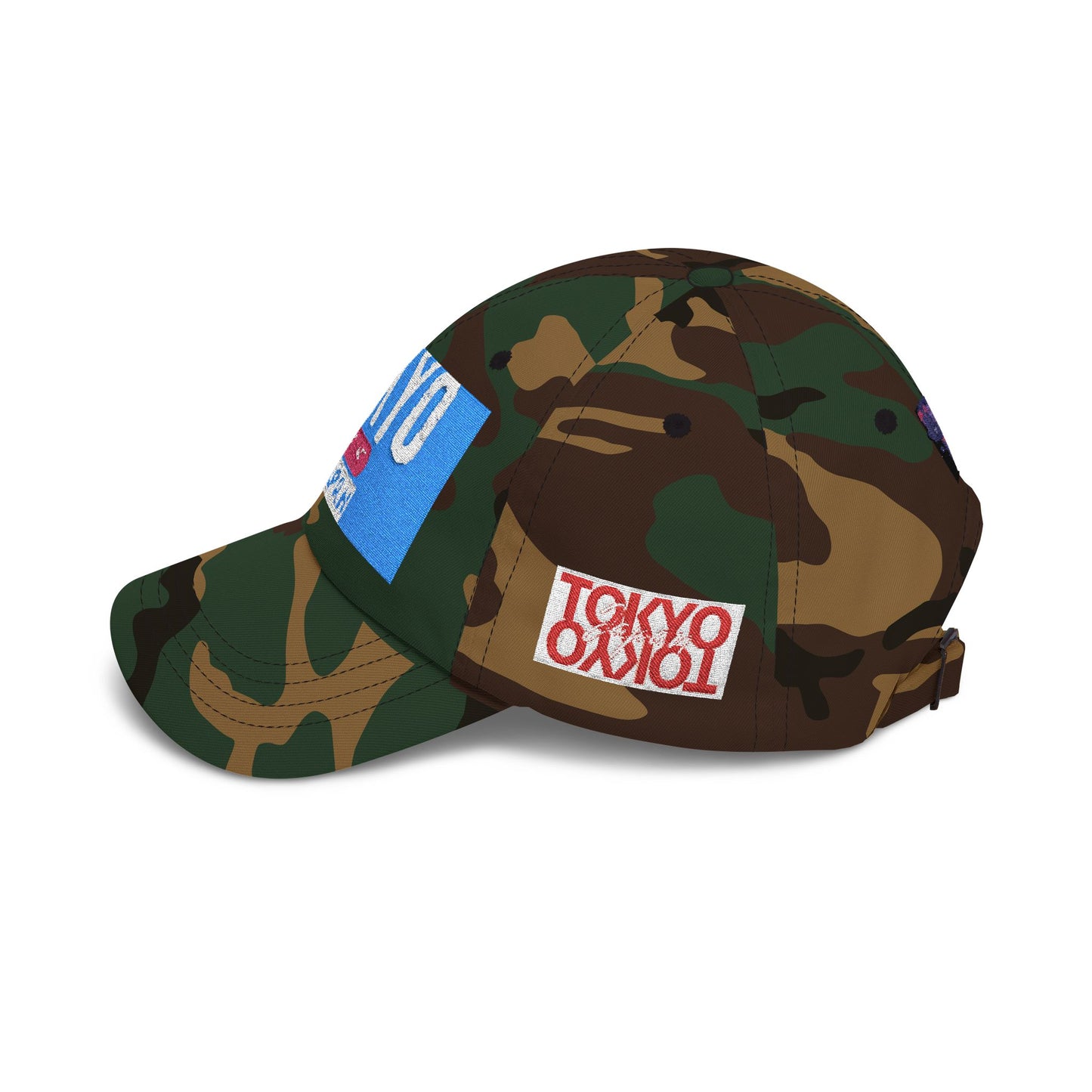Tokyo Retro Patch Dad Cap – White Embroidered Travel Baseball Hat