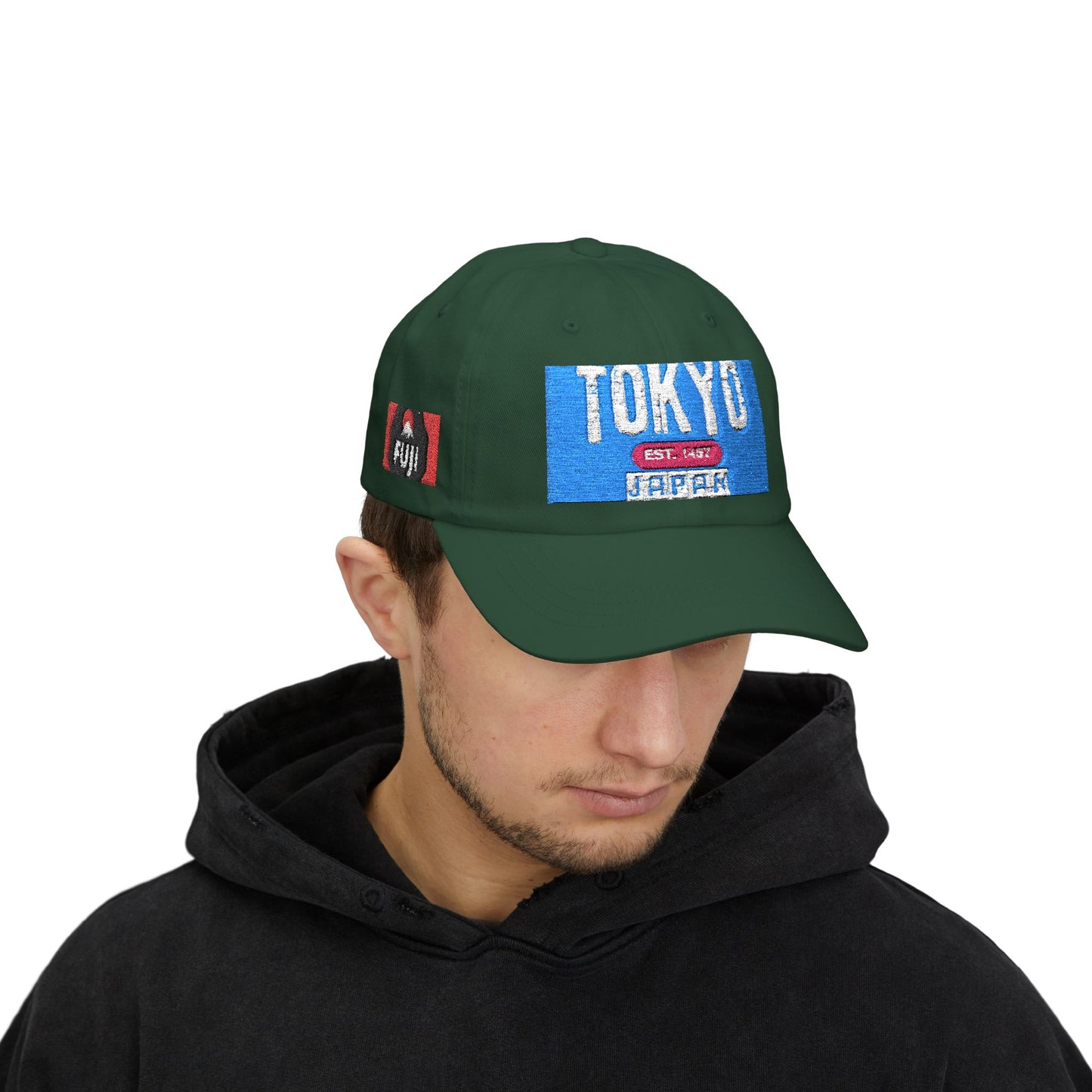 Tokyo Retro Patch Dad Cap – White Embroidered Travel Baseball Hat