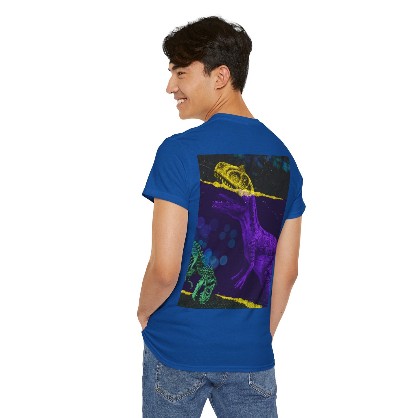 Dinosaur Graphic Tee — Retro Neon T-Rex & Skeleton Shirt