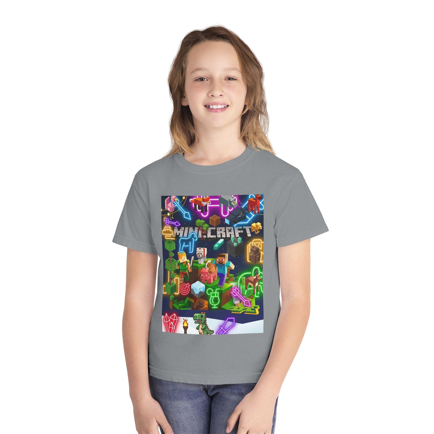 Minecraft & Roblox Neon Kids Tee — Youth Gaming Graphic Shirt